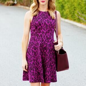 4. Collective Purple Leopard Print A Line Fit and Flare Dress Size L